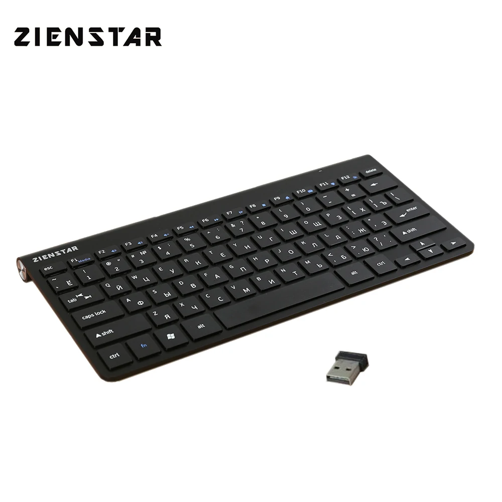 Günstige Zienstar Russische englisch brief Dünne 2,4g Wireless Tastatur für MACBOOK, LAPTOP, TV BOX, Computer PC, smart TV mit USB empfänger