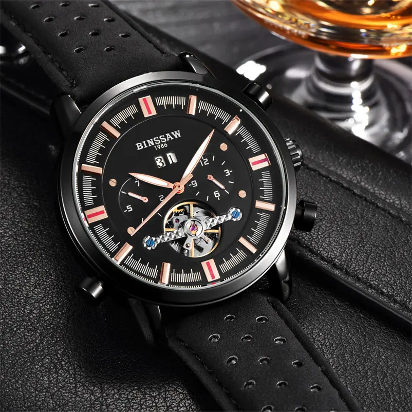 BINSSAW Новые Мужские автоматические механические часы Tourbillon большие и маленькие