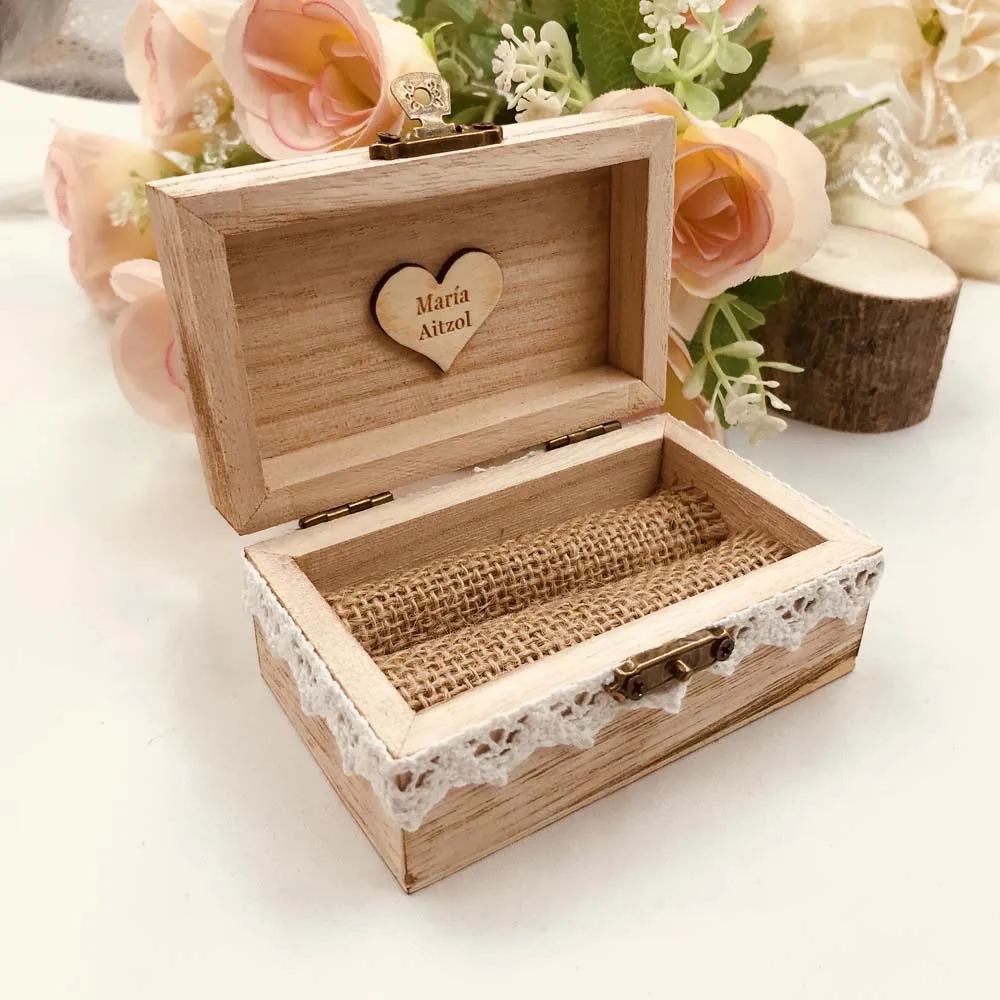 Personalized Wedding Ring Bearer Box, Cat wedding ring box with flower,Wood Custom Engraved Ring Box Wedding Ring Holder Box