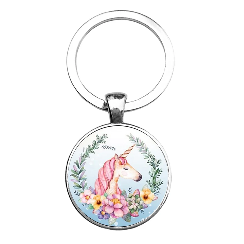 

Suteyi Unicorn Keychain Glass Dome White Horns Horse Key Chain Keyring Love Horse For Women Men Bag Car Charms Jewelry