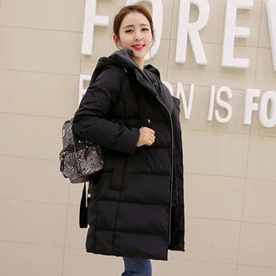 Горячий теплый шерстяной пуховик с капюшоном размера плюс средней длины зимняя женская куртка высокого качества толстое стеганое пуховое пальто WUJ0340 - Цвет: Black