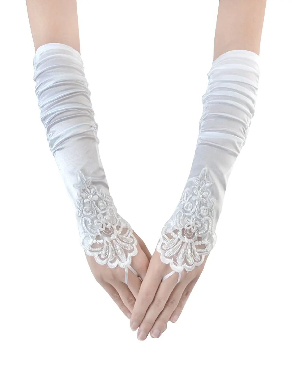 Wowbridal Длинные атласные белые или цвета слоновой кости свадебные кружевные