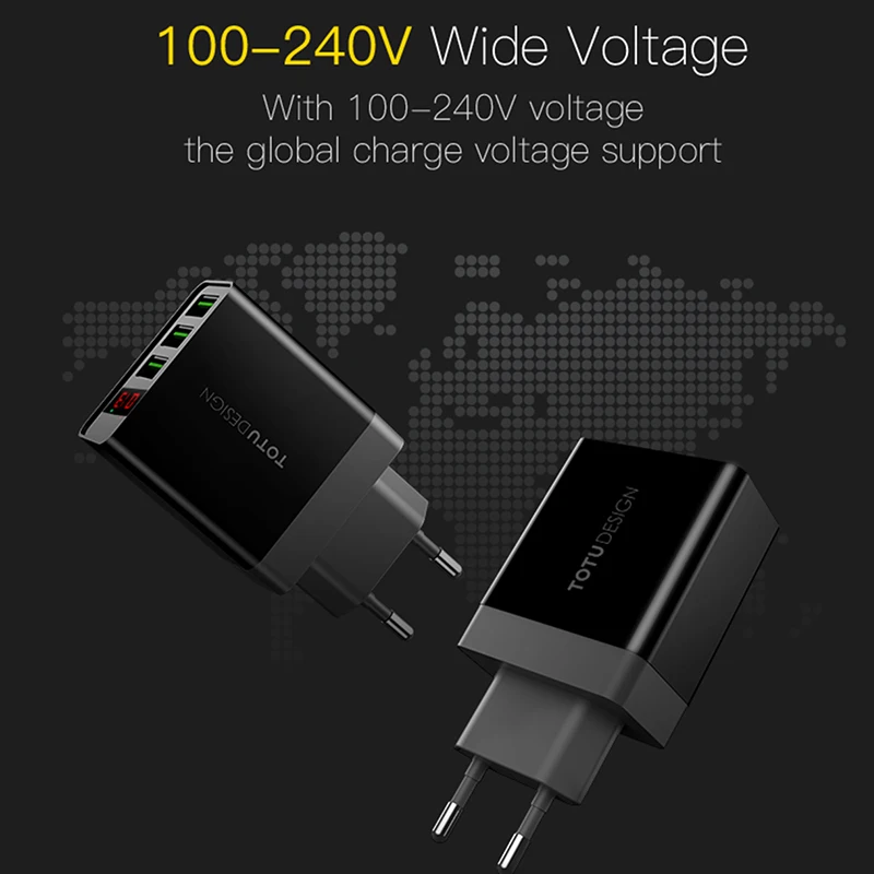 TOTU светодиодный дисплей 3 USB зарядное устройство для мобильного телефона для iPhone samsung Tablet Max 2.4A универсальная Быстрая зарядка USB настенное зарядное устройство EU/US/UK