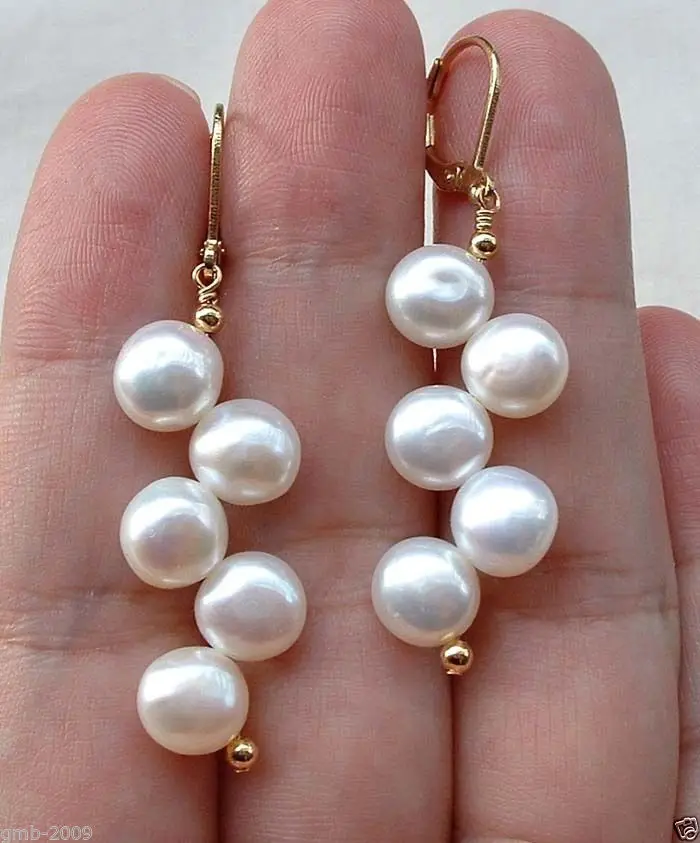 

Beautiful Handmade White Freshwater Pearl 18kgp Leverback Earrings 2.5