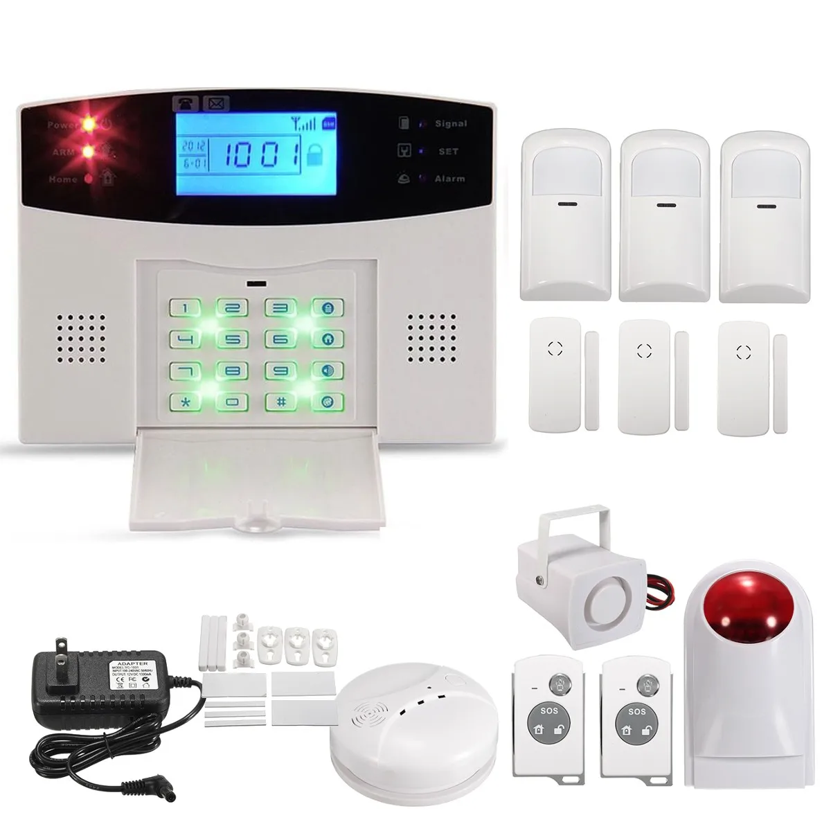

IOS Android APP Control Wireless Home Security GSM SMS Alarm System Intercom Remote Control Autodial Siren Sensor Kit