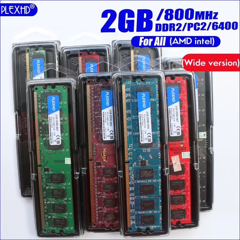 PLEXHD 2 Гб 2 Гб DDR2 PC2-6400 800 МГц для настольных ПК DIMM PC2 6400(широкая версия) Оперативная память(для intel amd) полностью совместима