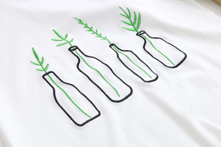 LUNDUNSHIJIA футболка с вышивкой в виде вазы, женские топы, Женская Повседневная футболка, летняя модная футболка, летняя 4347