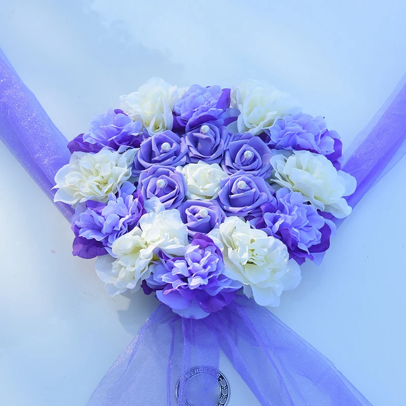 

Artificial Flowers Car Decoration Sets Wedding Pompoms and Silk Flower Foam Pearl Garland Wreath Wedding DIY Accessories