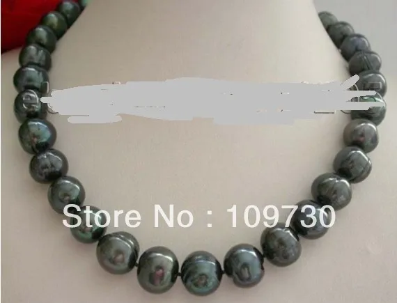 

Jewelry 001296 18" Genuine Natural Black Round Pearl Necklace 14KGP