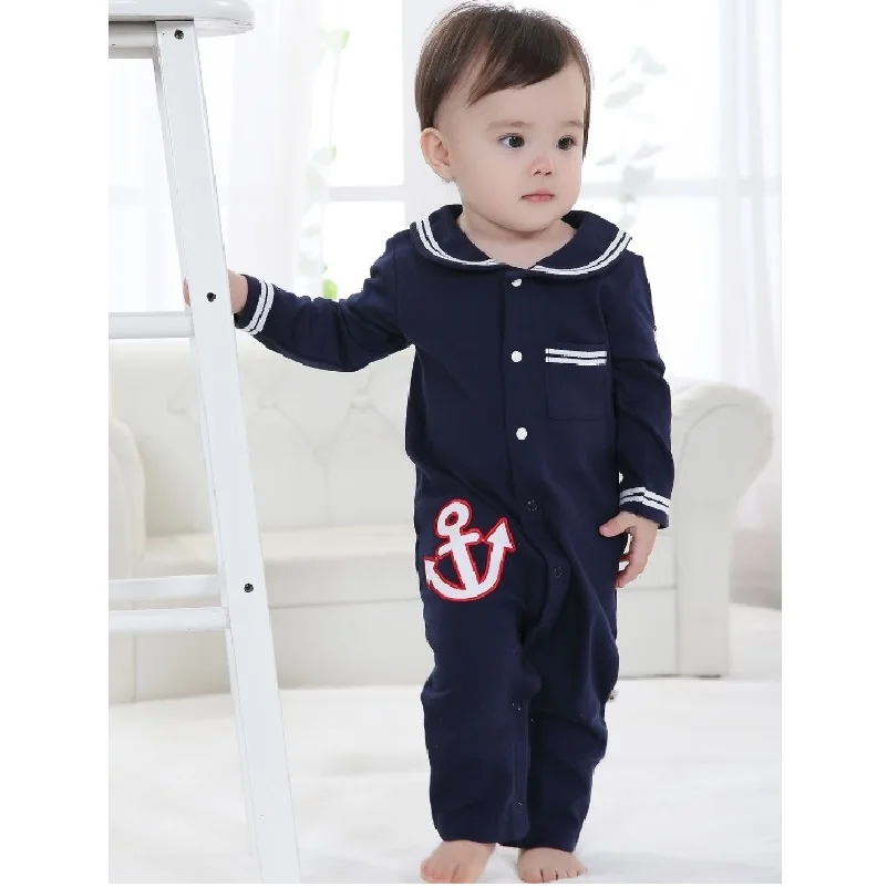 NewBorn Long Rompers námořní námořník Baby Romper Top kvalitní oblečení pro dětské oblečení