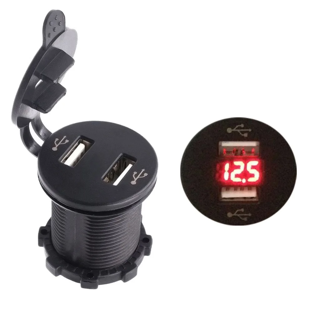 

Aileap 12-24V 4.2A Dual USB Ports Car Charger Quick Charging Power Ports with Red LED Voltmeter for Cars Motorcycles ATV,RV,Boat