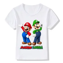 Забавная детская футболка с рисунком Супер Марио и Луиджи Летние повседневные топы для маленьких мальчиков и девочек, футболка детская одежда HKP5175