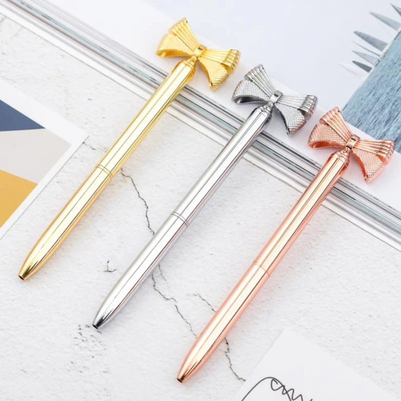 

Cute Bow-Knot Metal Ballpoint Pen Kawaii Ballpoint Pens For school Office Supplies Child Gift Gold Silver Rose Gold Luxury Pen