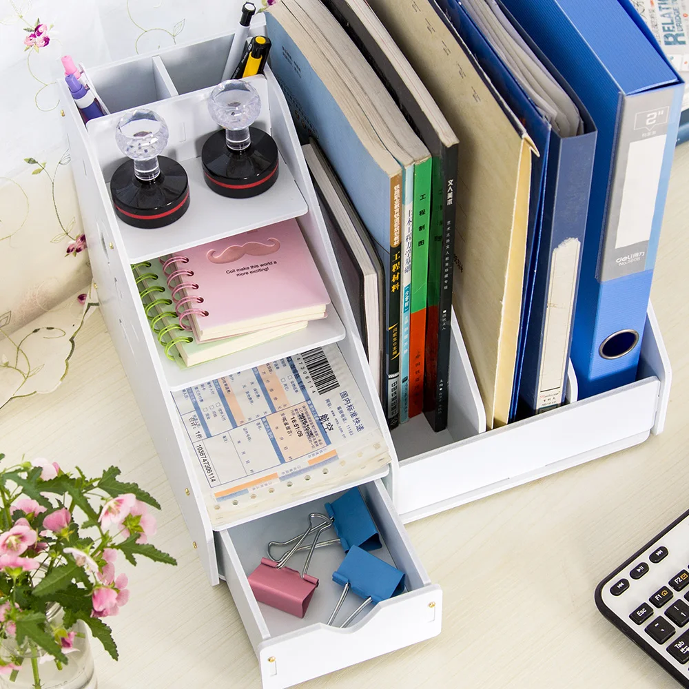 Beste Multifunctionele Plastic Home Office Opslag Houder Wit Roze Bureau Organisator Kantoor Tafel Accessoires Map Voor Documenten Nieuwe
