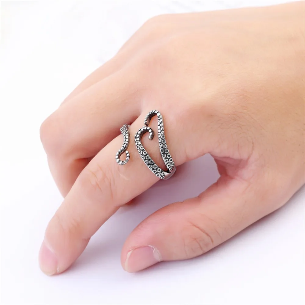 Vintage Cool Rings Titanium Steel Gothic Deep Sea Squid Octopus Ring Fashion Jewelry Opened Adjustable Rings for Women Men (1)