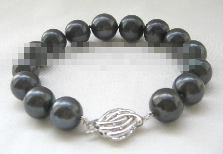 

FREE SHIPPING>>>@@ 0735 black round freshwater pearl bracelet