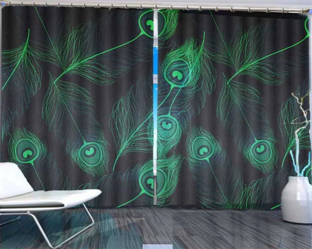

Seamless black background with blue feathers 3D Curtains For Bedroom Kids Living Room Drapes Fabric Polyester Set with Hooks