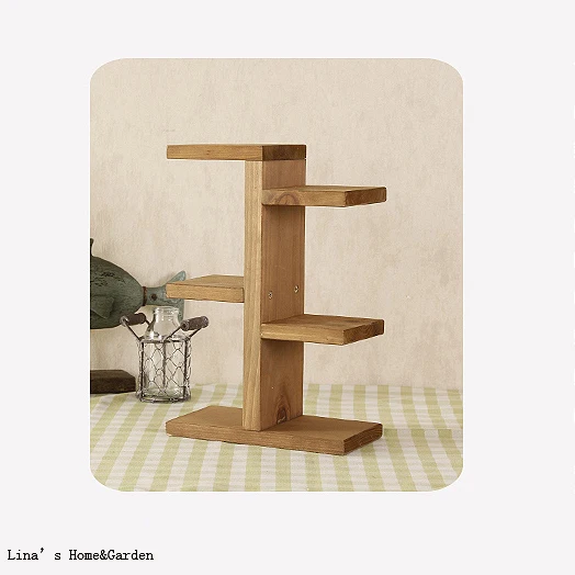 tabletop standing 3 tier mini solid wood shelf display (4)