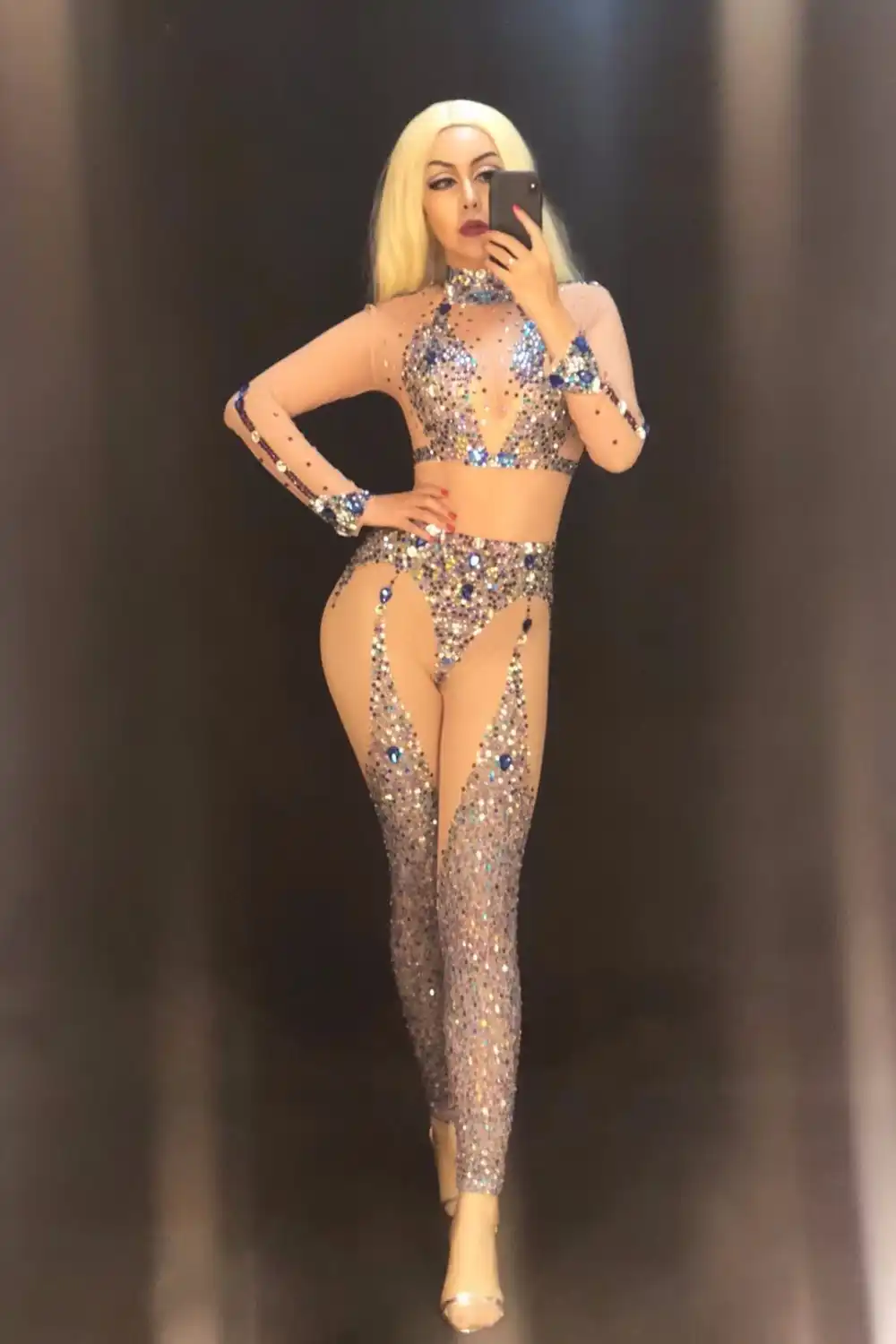 Seksi Multicolor Rhinestones Mesh Telanjang Jumpsuit Wanita Penyanyi Perspektif Bodysuit Wanita Ulang Tahun Merayakan Klub Malam Dj Kostum Aliexpress