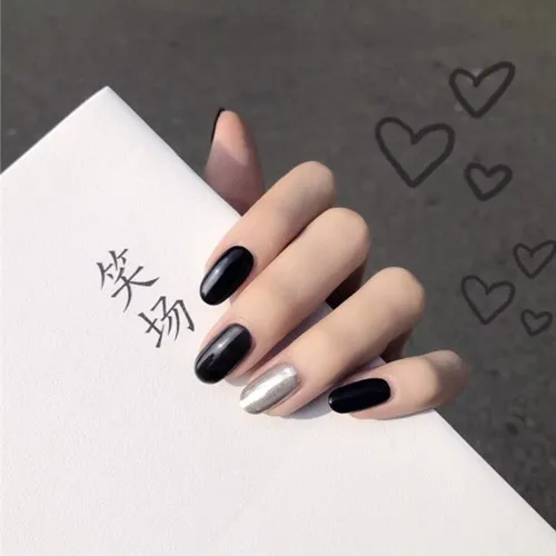 Готический матовый черный чистый цвет с кольцо с прорезями 3D Поддельные ногти Японский милый накладные ногти 24 шт леди накладные ногти вечерние ногтей - Цвет: Number 4