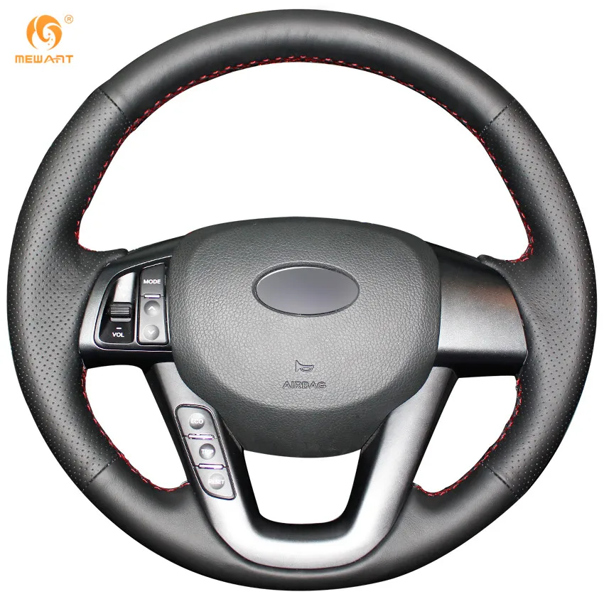 

MEWANT Black Genuine Leather Car Steering Wheel Cover for Kia K5 2011 2012 2013 Kia Optima