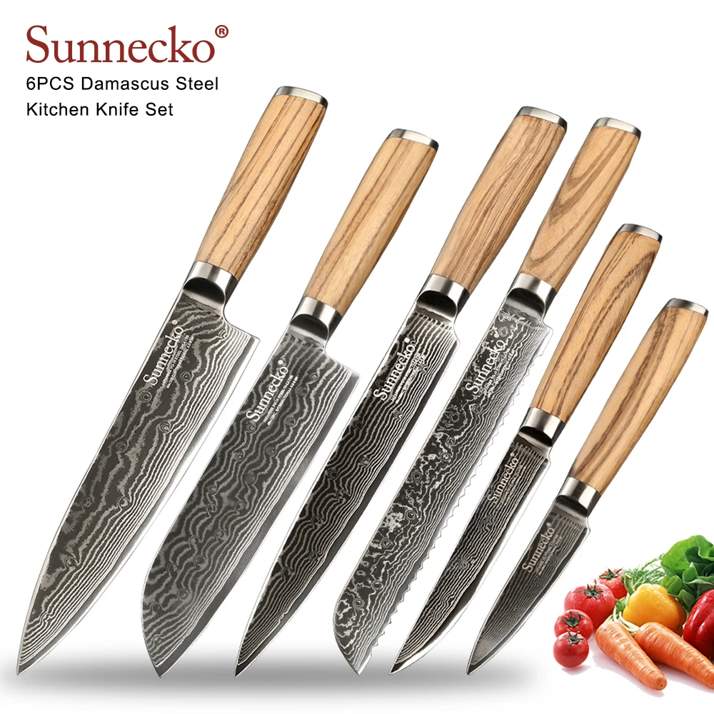

Sunnecko Original Wood Handle Damascus Steel Kitchen Knife Japanese VG10 Professional 8" Chef Knives Gift Giving Non-stick Knife