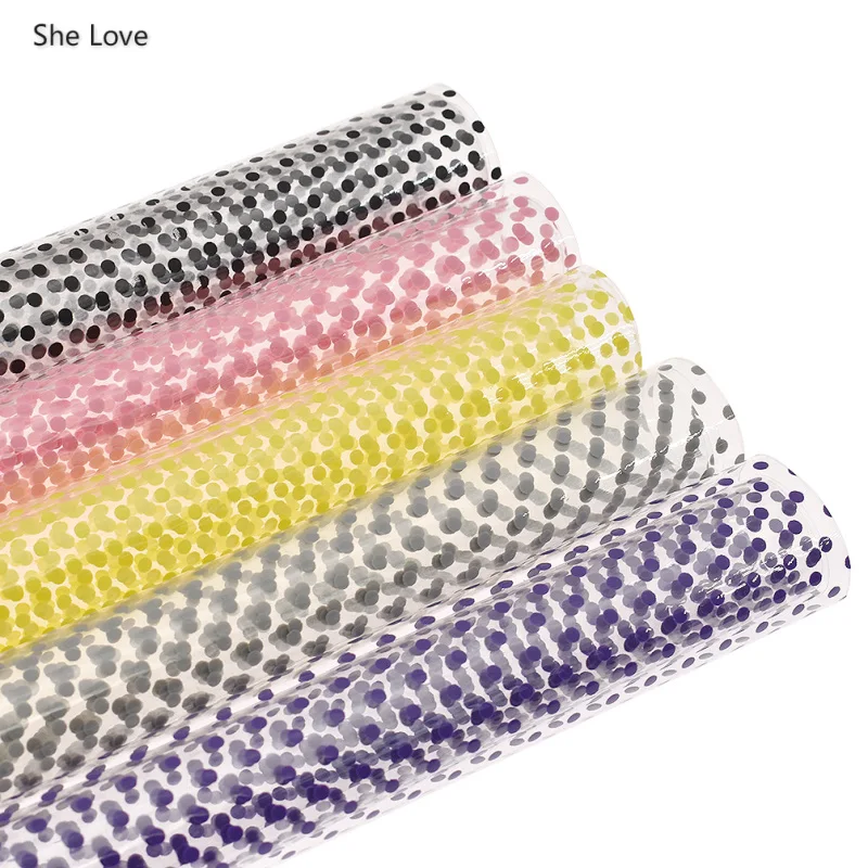

She Love A4 Size 21x29cm Round Dots Pattern TPU Fabric 0.15mm Thick Soft Fabric For Handbag Clothes Materials