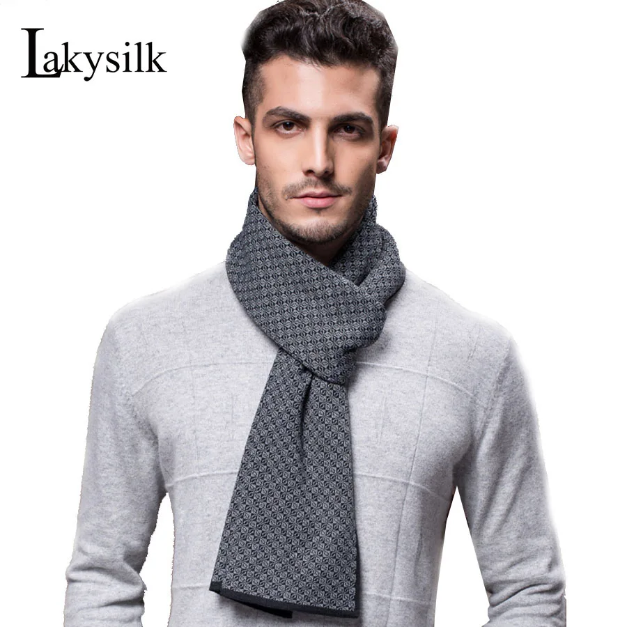 [Lakysik ]Winter Scarf Men New Brand Pashmina Wraps Grey Cashmere Long Scarves Man Fashion