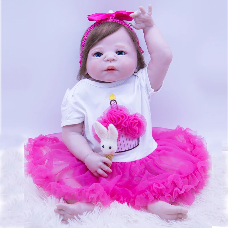 

55cm Silicone Reborn Baby Dolls Baby Alive New Pink skin Realistic Boneca Bebe Lifelike Real Girl Doll Birthday gift DIY toy