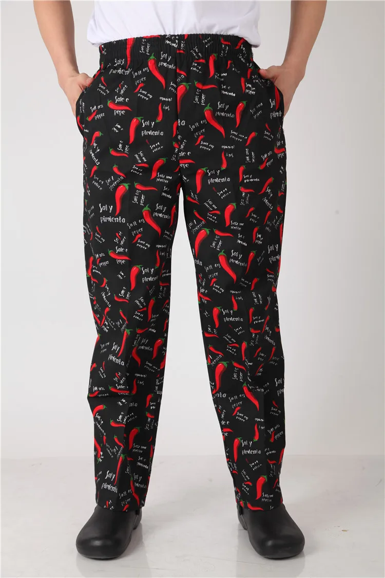 men hotel cook service Cook work pants hotel restaurant uniforms Easy to clean waiter pants Print red pepper chef service