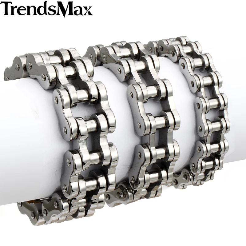 Trendsmax браслет для Для мужчин 316L Нержавеющая сталь серебристый, черный байкер браслет мужские украшения HipHop 14/19/23 мм HBM10