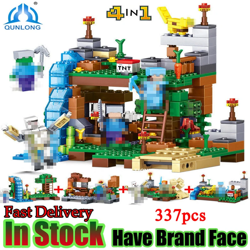 Qunlong Minecraft Figures Building Blocks Bricks 4 in 1 My World Garden Educational Compatible LELE font