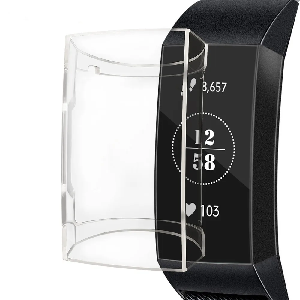 

TPU Clear Case Cover for Fitbit Charge 3 Wristband Shock-proof waterproof Silicone Protective Shell Housing Frame Guard Cases