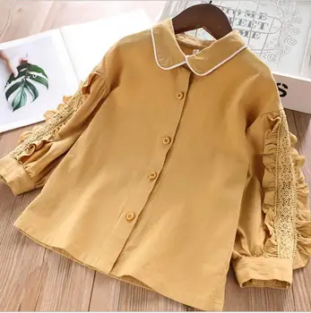 

autumn girl blouse cotton lace Long sleeve Shirts kids fashion high-grade children Shirts sweet girls clothing wholesale