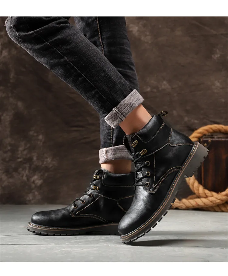 Мужские зимние ботинки; качественные рабочие ботильоны из натуральной кожи; теплые осенние ботинки на меху; мужская повседневная обувь; botas hombre; размеры 38-46