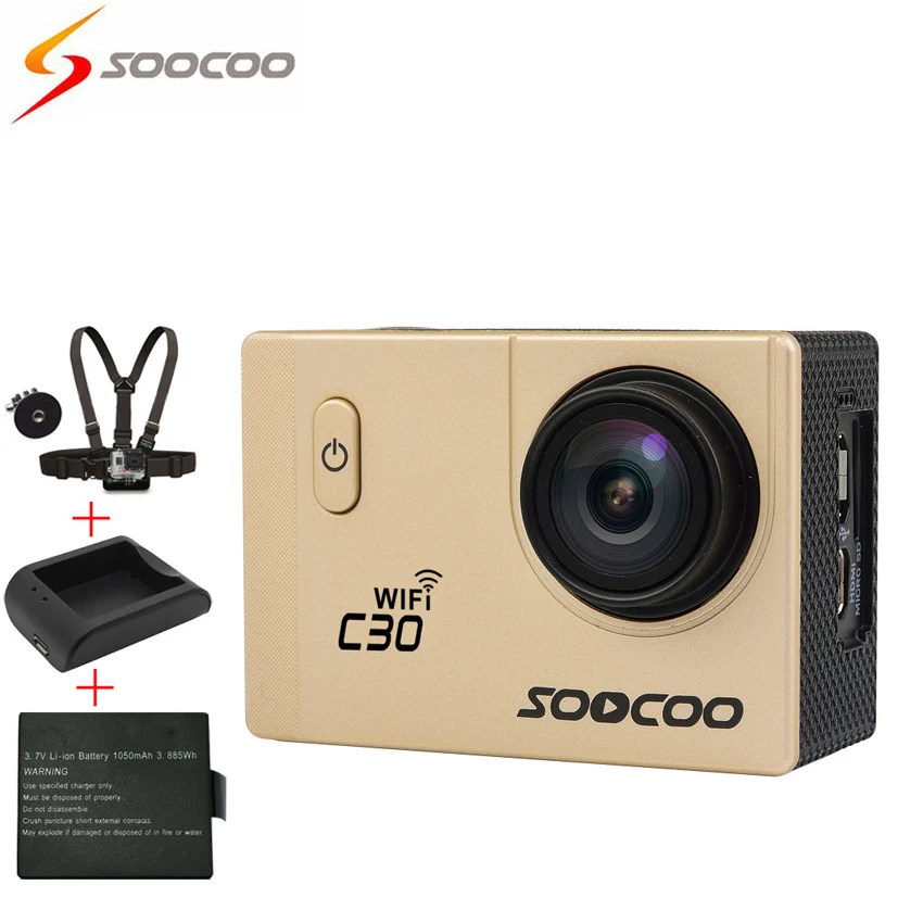 

[Charger+Battery+Chest Strap] SOOCOO C30 4K HD Wifi Action Camera 70-170 Degrees Video Record Sport Cameras Mini Camcorders Cam