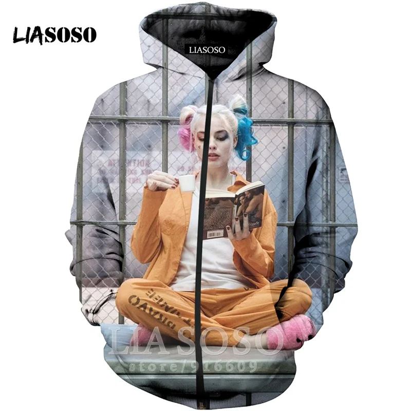 Funny 3D Print Unisex Anime Harley Quinn hip hop clown Sweatshirt joker jacket Harajuku zipper shirt hoodies rock hoodie A125