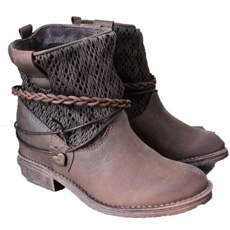 

2018 New Autumn Spring Women Riding Boots Martin Ankle Boots Female Flock Round Toe Retro Flat PU Leather Shoes