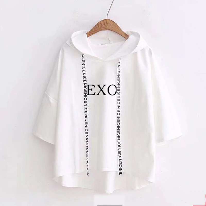 Ulzzang корейские рубашки хип хоп Kpop EXO футболка Kar Sehun Xiumin Baekhyun Terra наклейка женская