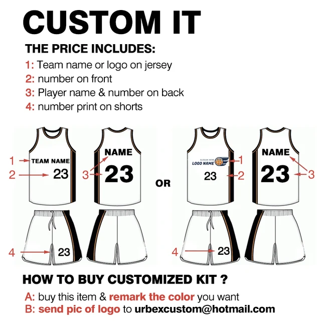 URBEX Custom Basketball Jerseys Uniform Personalize Shirt Blank Plain Set DIY Your Own Team Kit