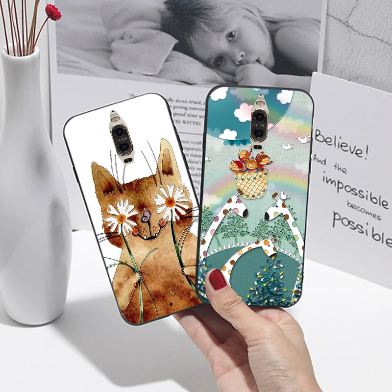 

For Huawei Mate 9 Cute Animal Cat Black Cover 3D Relief Silicone Case For Huawei Mate 9 Pro Phone Funda Coque