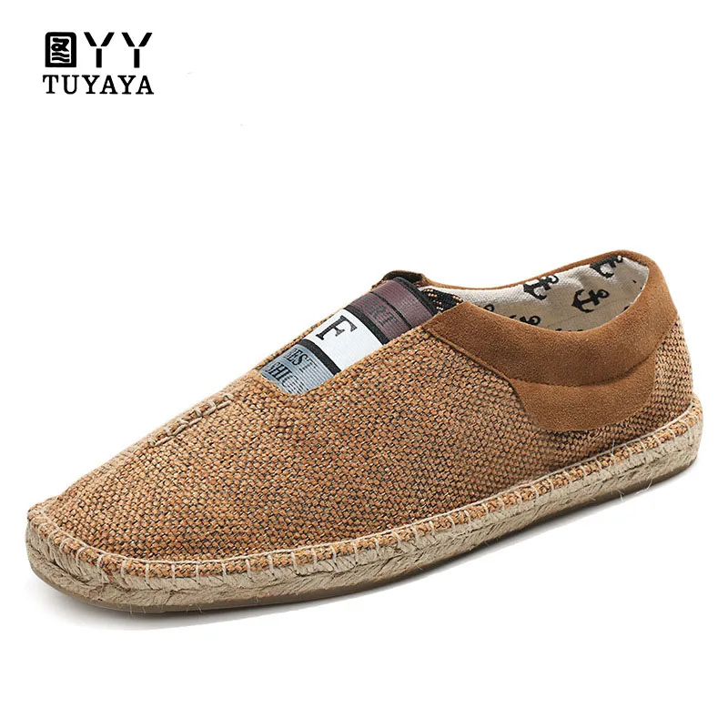 

Shoes Men 2019 New Soft Hemp Shoes Men Casual Lace-Up Breathable Loafers Men Espadrilles Flats Anti-Slip Fisherman Shoes