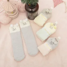 PEONFLY/утепленные женские хлопковые носки с вышивкой в виде кота; Забавные милые носки для сна; Сезон Зима; kawaii; 4 пар/лот; сезон осень-зима