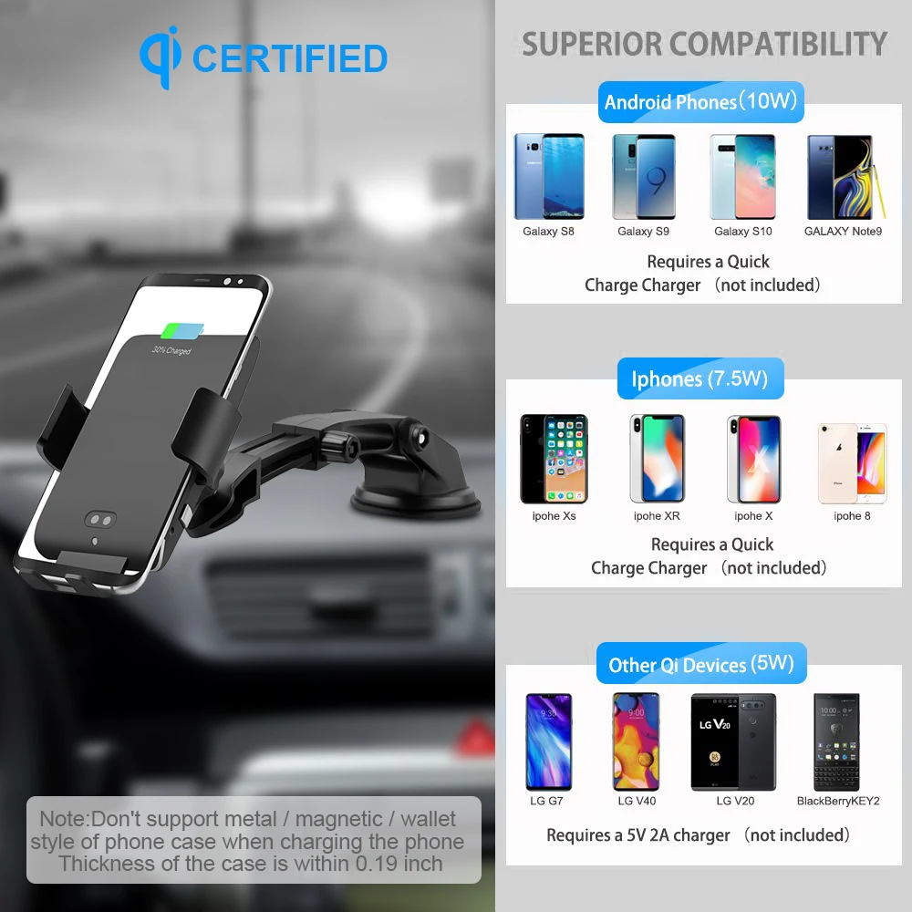 Автомобильный держатель для телефона Подставка QI Быстрое беспроводное зарядное устройство для iPhone XR 11 Pro Max samsung S10 9 Note 10 9 Plus HUAWEI P30 mate 30 Pro Mount Speech интеллектуальный инфракрасный