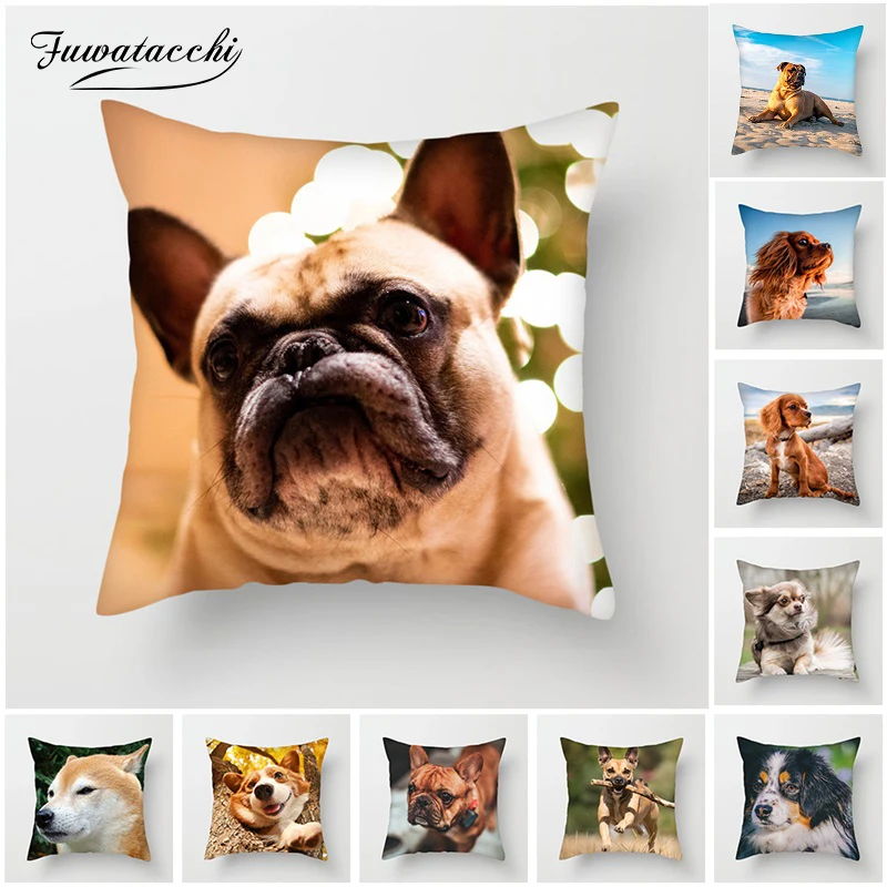 

Fuwatacchi Cute Bulldog Cushion Cover For Sofa Bed Decor French Bulldog Throw Pillow Cover Animal Decorative Pillowcases