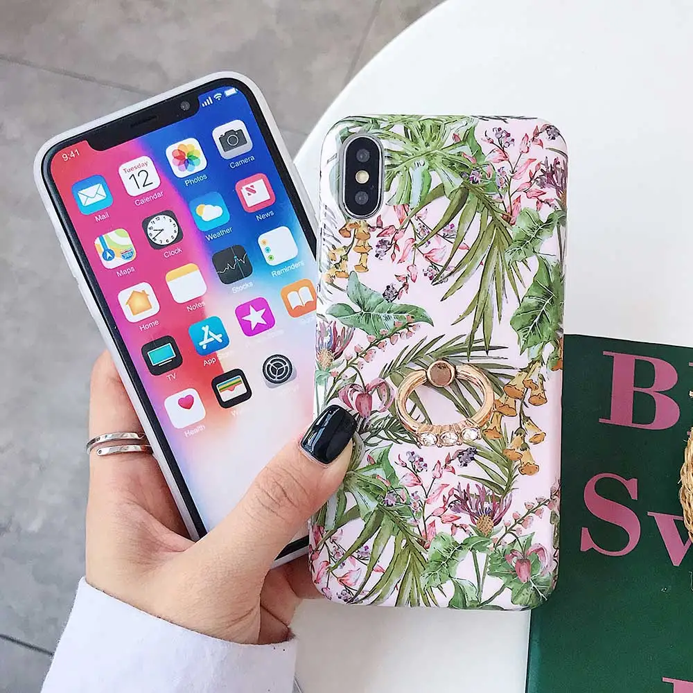Чехол для телефона Boucho Finger Ring iPhone XS MAX XR X 6 6S 7 8 Plus винтажный мраморный чехол с