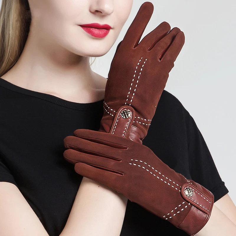 NEW 2019 Genuine Leather Women Gloves Female Elegant Suede Sheepskin Gloves Spring Autumn Winter Touchscreen Optional 3355