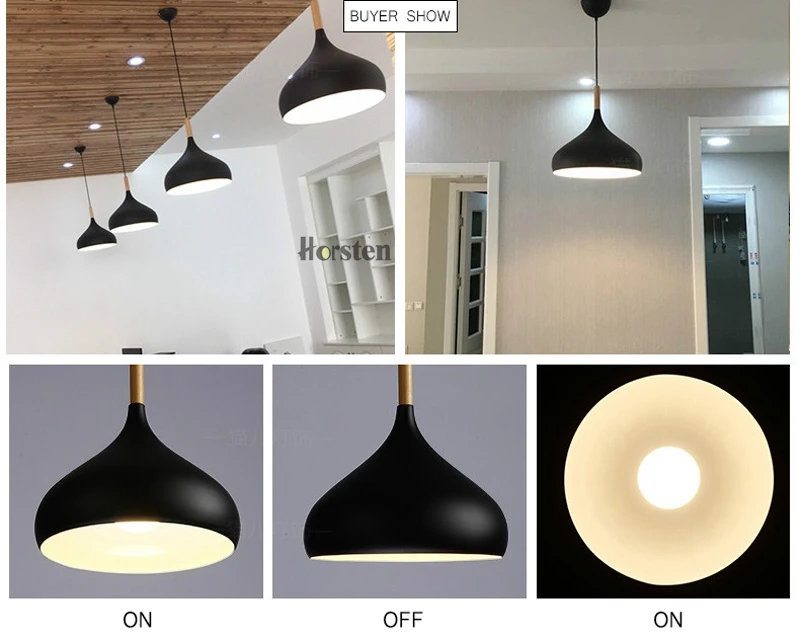 Horsten Nordic Simple Modern Pendant Lights Wood Aluminum Lampshade Industrial Lighting Loft Dining Room Pendant Lamp E27 (12)