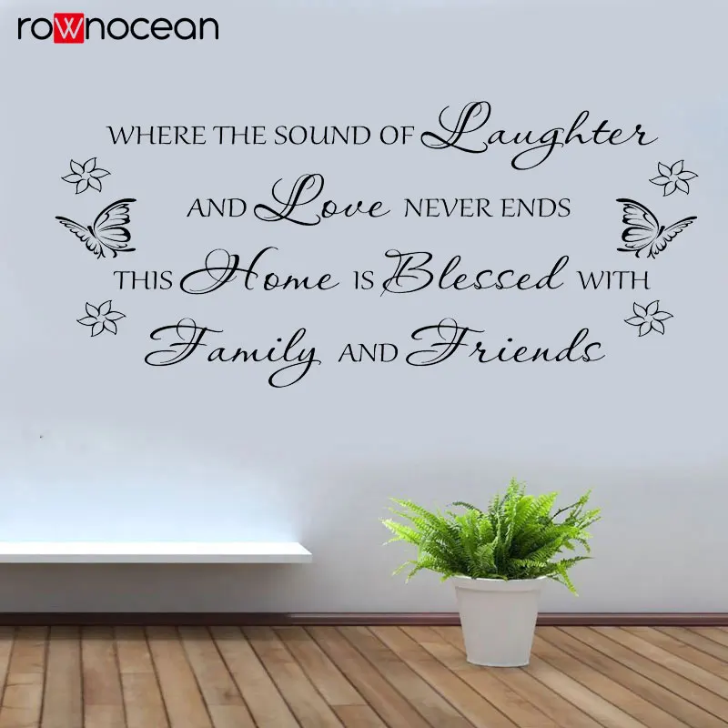 Laughter Love Home Family Wall Sticker Quote Vinyl Home Decoration Bedroom Interior Decal Removable Mural Butterfly Decor 3Q37