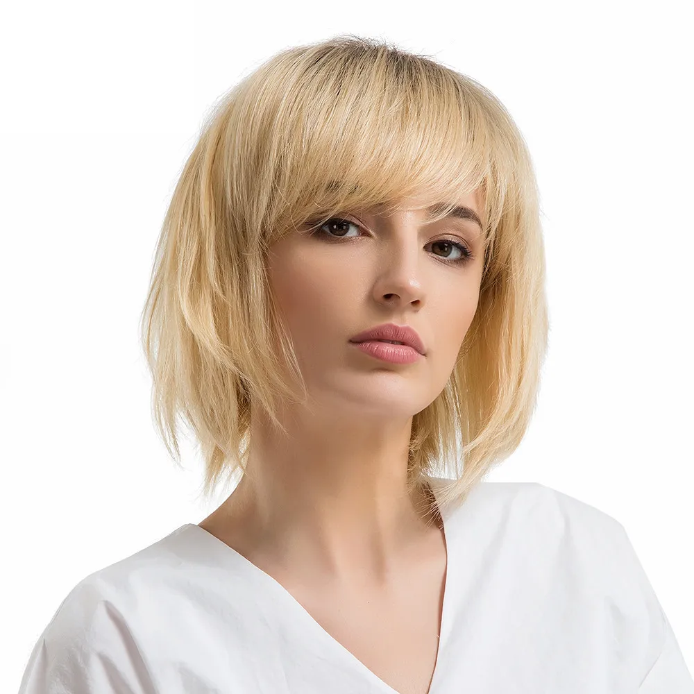 

Wigs for Ladies @@ Fashion Shoulder Length Bobo Hair Wigs Bangs Medium Hair Human Hair Wigs wholesale dropshipping 2019 HOT Sale